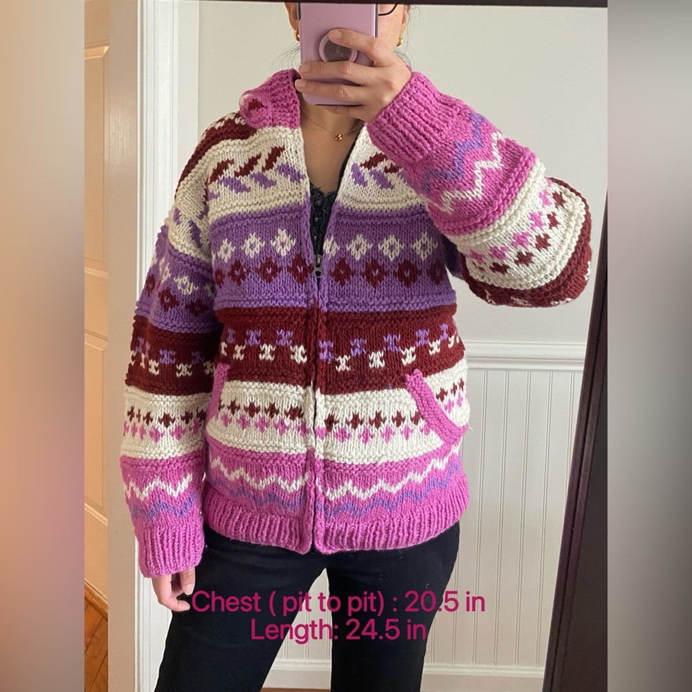 Handmade Nepal 100% Wool zip up hooded sweater– Fully Lined – size S
